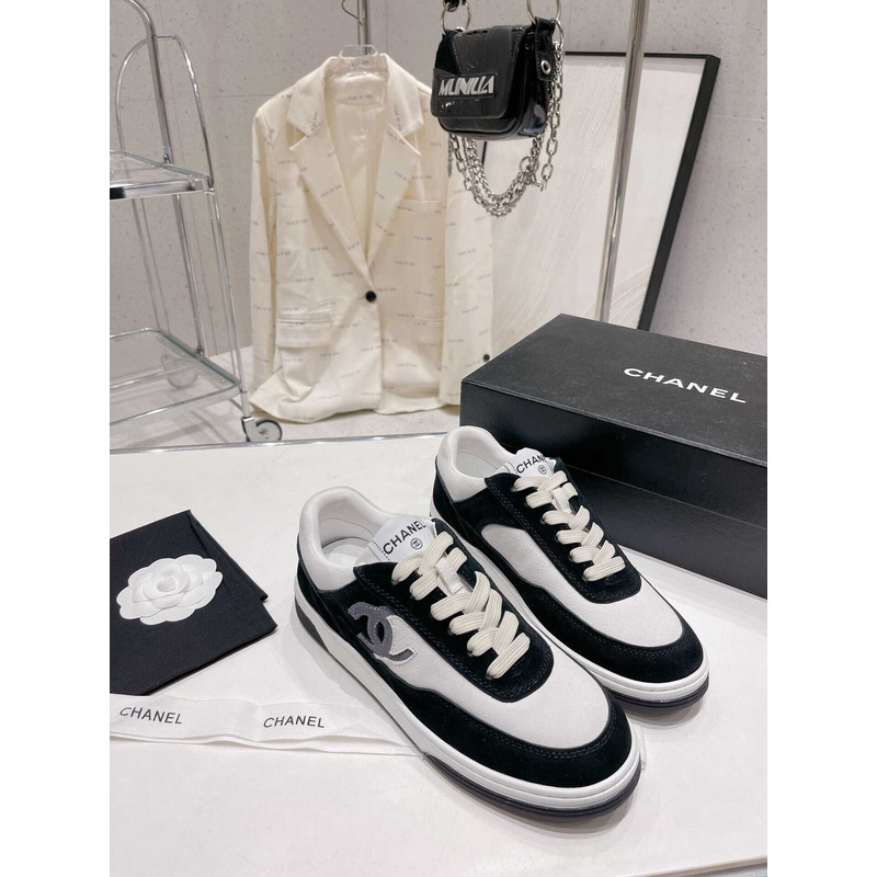 Ch*el cc logo suede kidskin trainers black