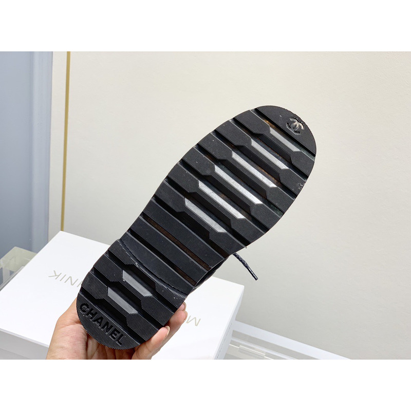 Ch*el cc chain buckle leather boots black