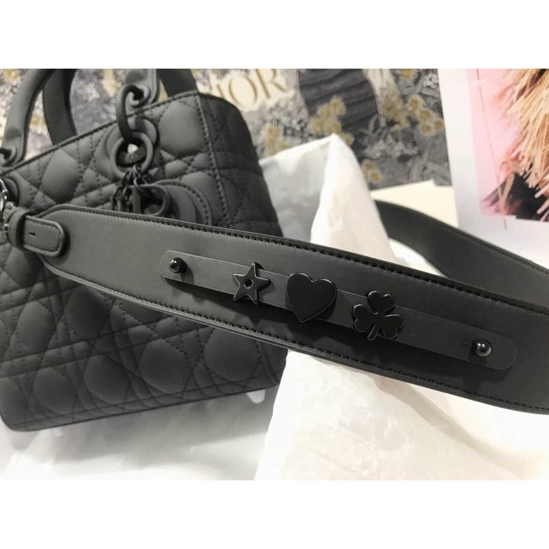 D*or small lady D*or bag black ultramatte cannage calfskin
