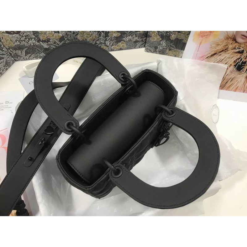 D*or small lady D*or bag black ultramatte cannage calfskin