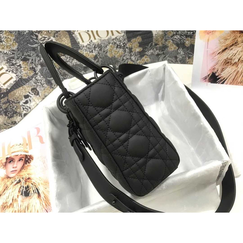 D*or small lady D*or bag black ultramatte cannage calfskin