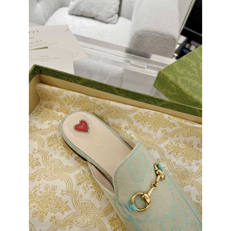 G*u*i princetown horsebit-detailed leather-trimmed green