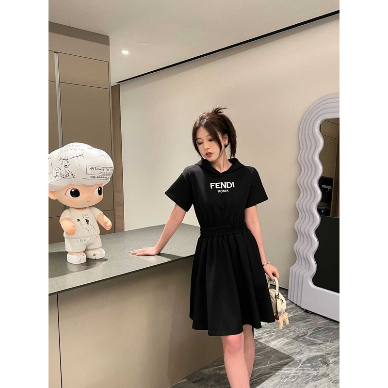 F**di logo-print hooded cotton dress