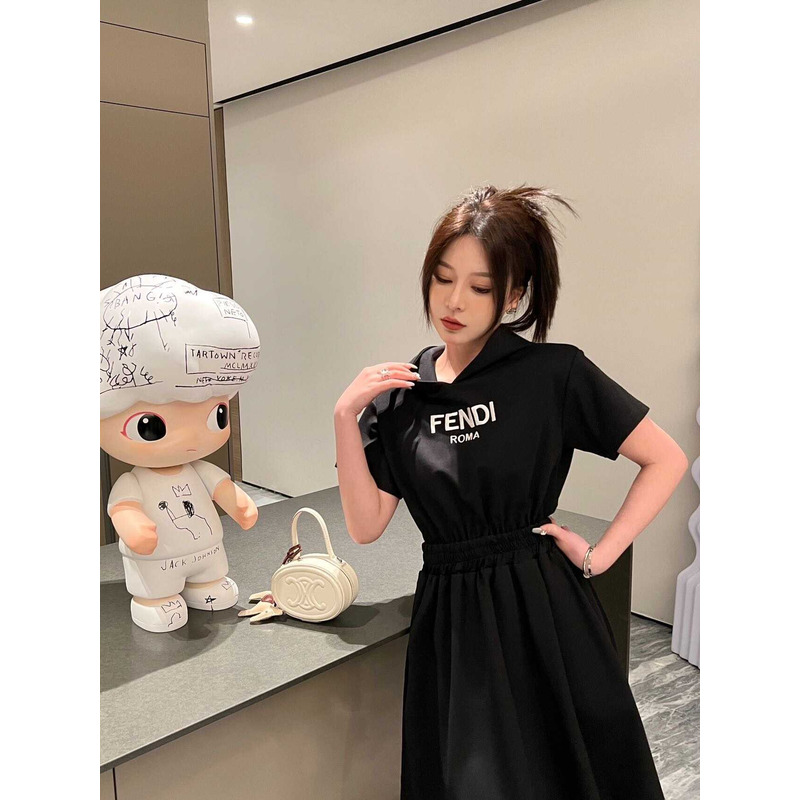 F**di logo-print hooded cotton dress