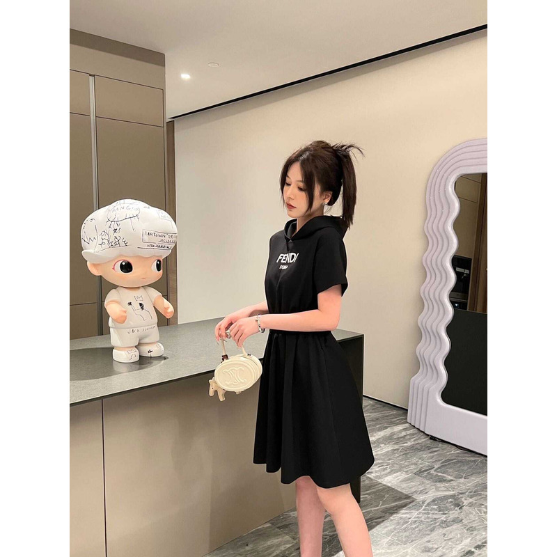 F**di logo-print hooded cotton dress