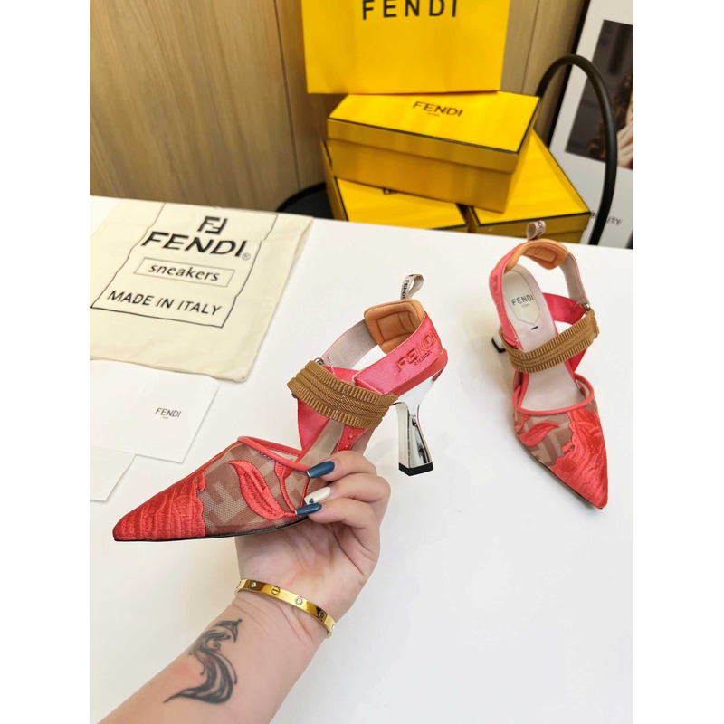 F**di colibrì mesh high-heeled slingback shoes red