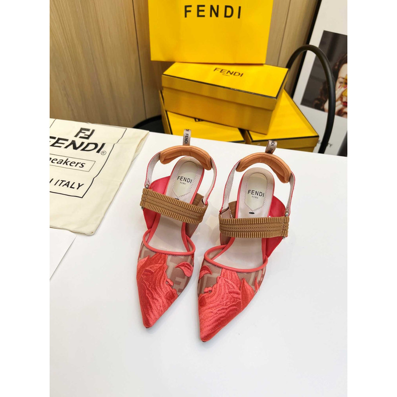 F**di colibrì mesh high-heeled slingback shoes red