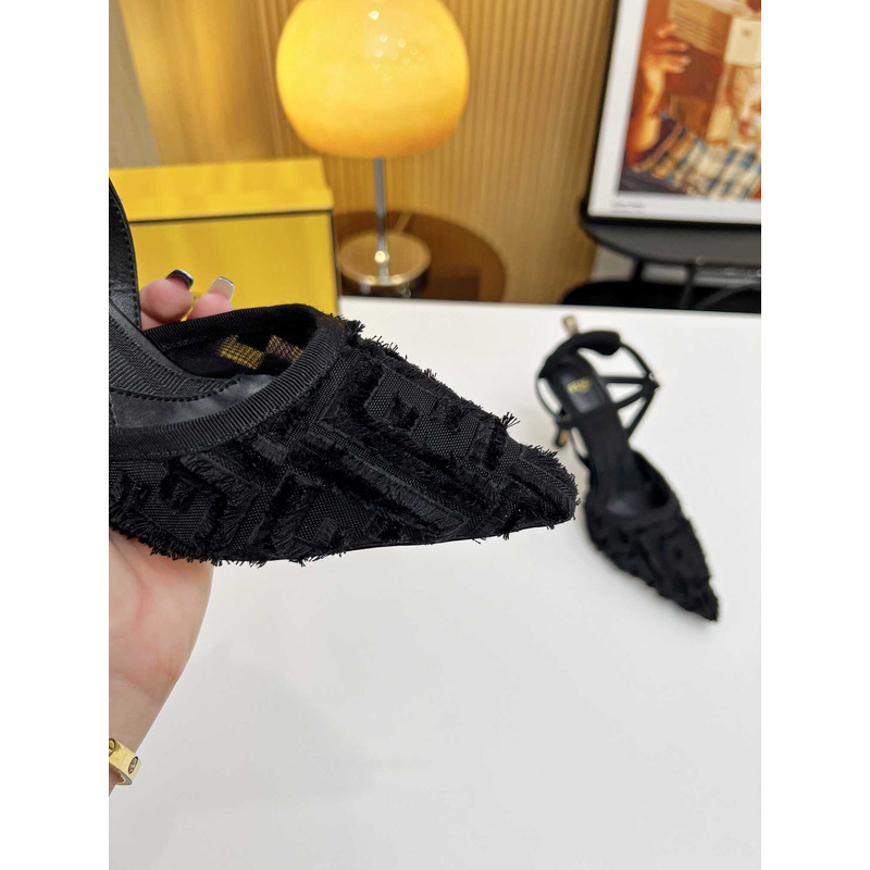 F**di colibrì lite high heel red ff chenille slingback black