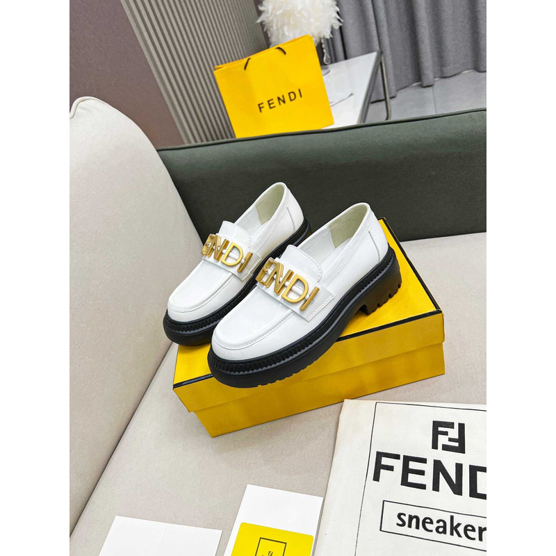 F**di leather logo loafer & moccasin shoes white
