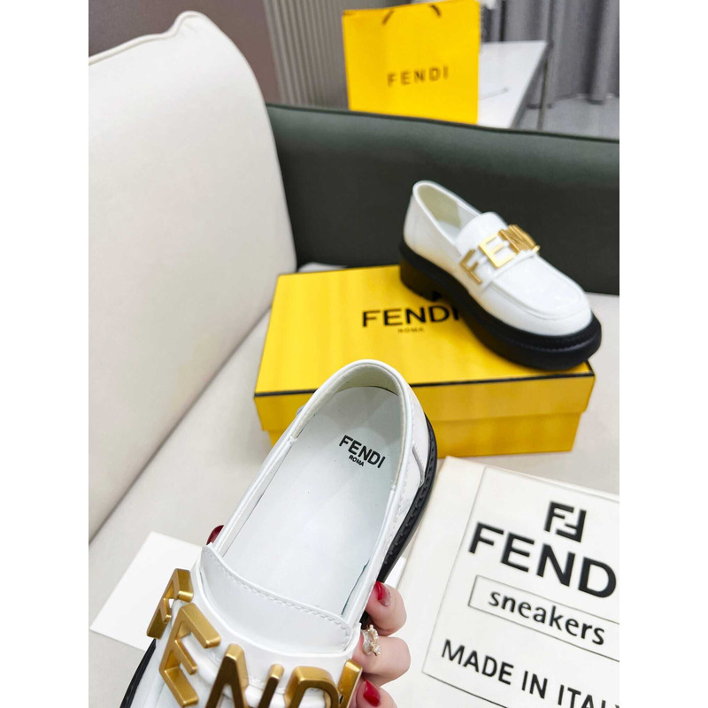 F**di leather logo loafer & moccasin shoes white