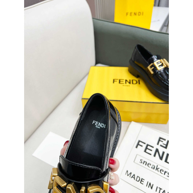 F**di leather logo loafer & moccasin shoes black