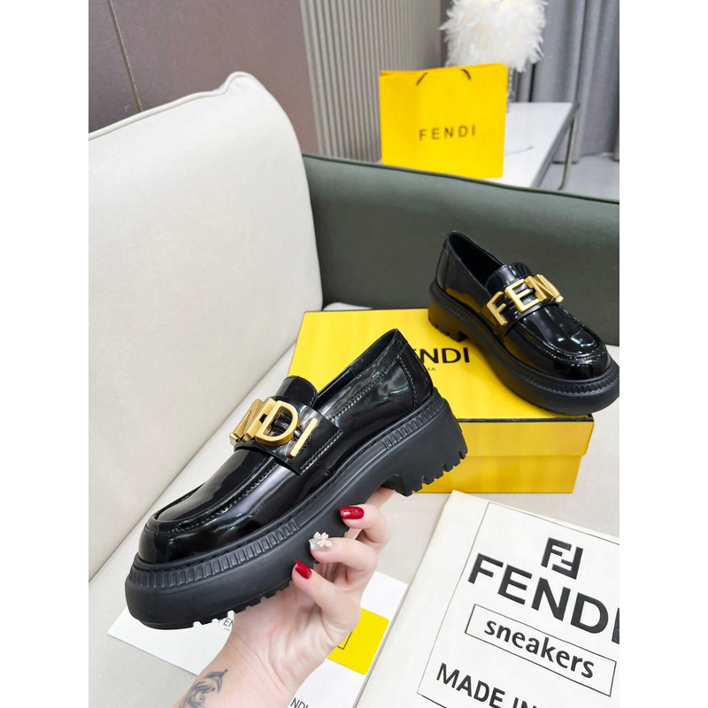F**di leather logo loafer & moccasin shoes black