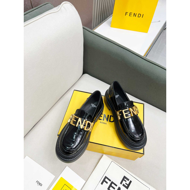 F**di leather logo loafer & moccasin shoes black