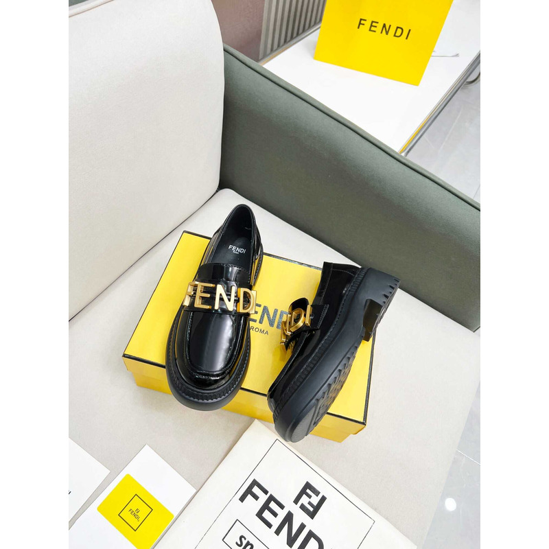 F**di leather logo loafer & moccasin shoes black