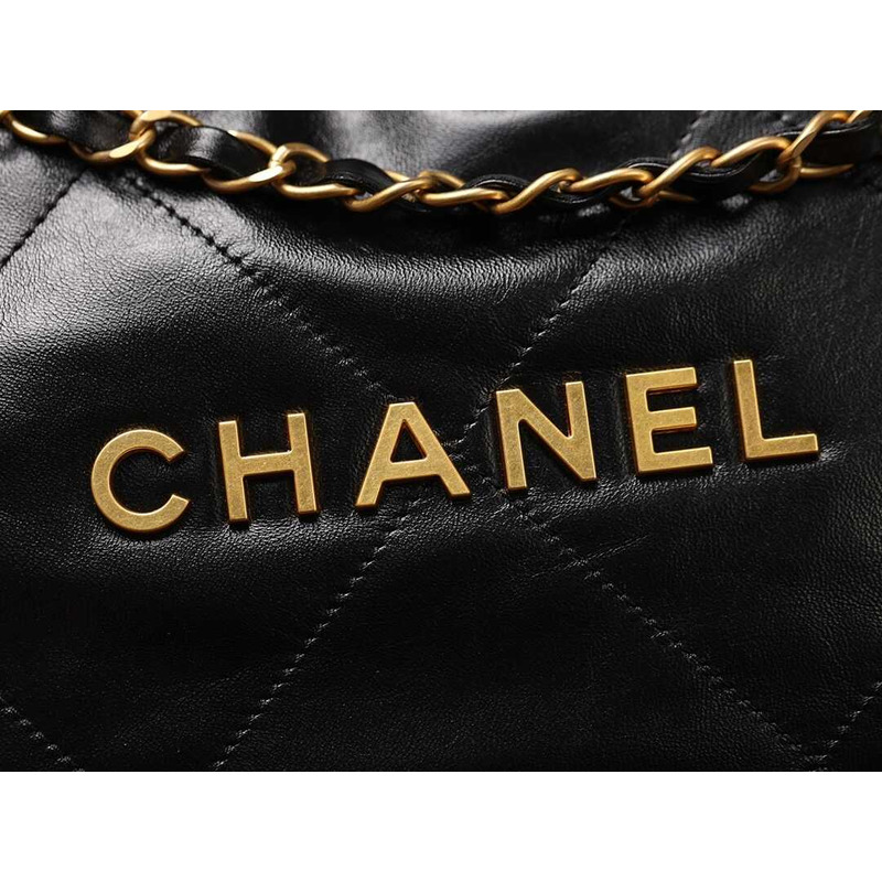 Ch*el 22 handbag black shiny calfskin & gold-tone metal