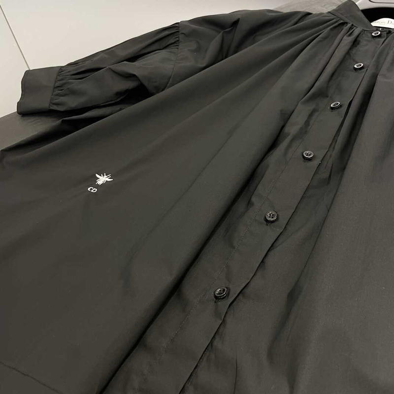 D*or three-quarter sleeve pleated blouse black cotton women