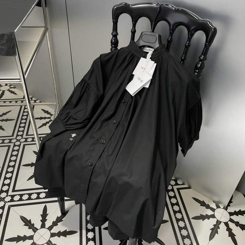 D*or three-quarter sleeve pleated blouse black cotton women