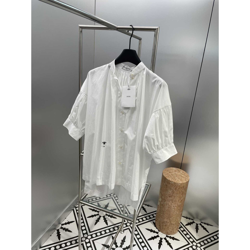 D*or three-quarter sleeve pleated blouse white cotton women