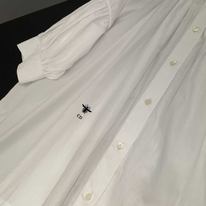 D*or three-quarter sleeve pleated blouse white cotton women