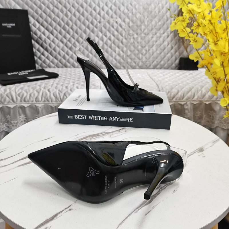 Saint Laurent Black Leather Slingback Pumps