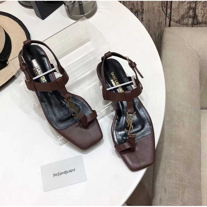 Saint Laurent Cassandra Sandals Leather Brown