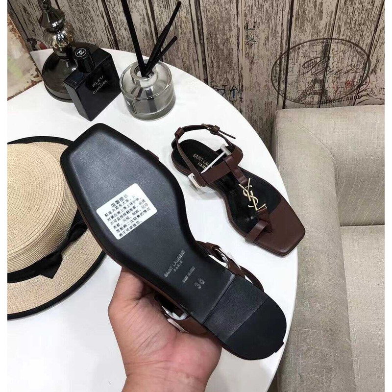 Saint Laurent Cassandra Sandals Leather Brown