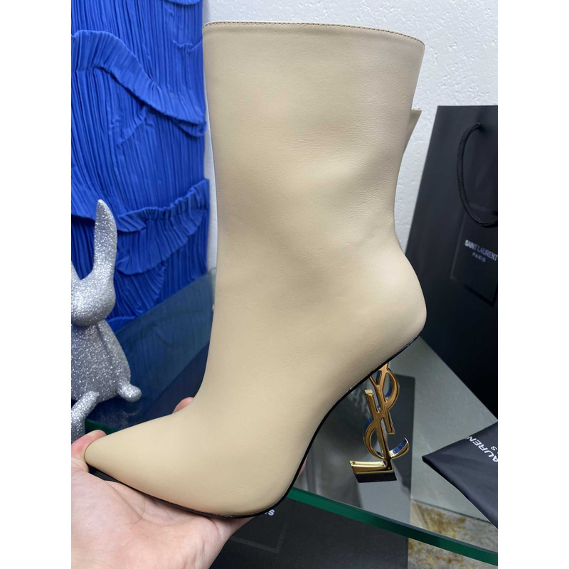 Saint Laurent White ‘Opyum Ankle Boots With Initials