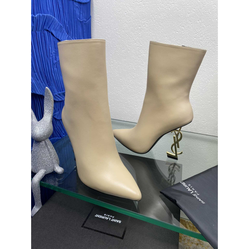 Saint Laurent White ‘Opyum Ankle Boots With Initials