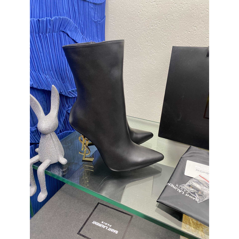 Saint Laurent Black ‘Opyum Ankle Boots With Initials
