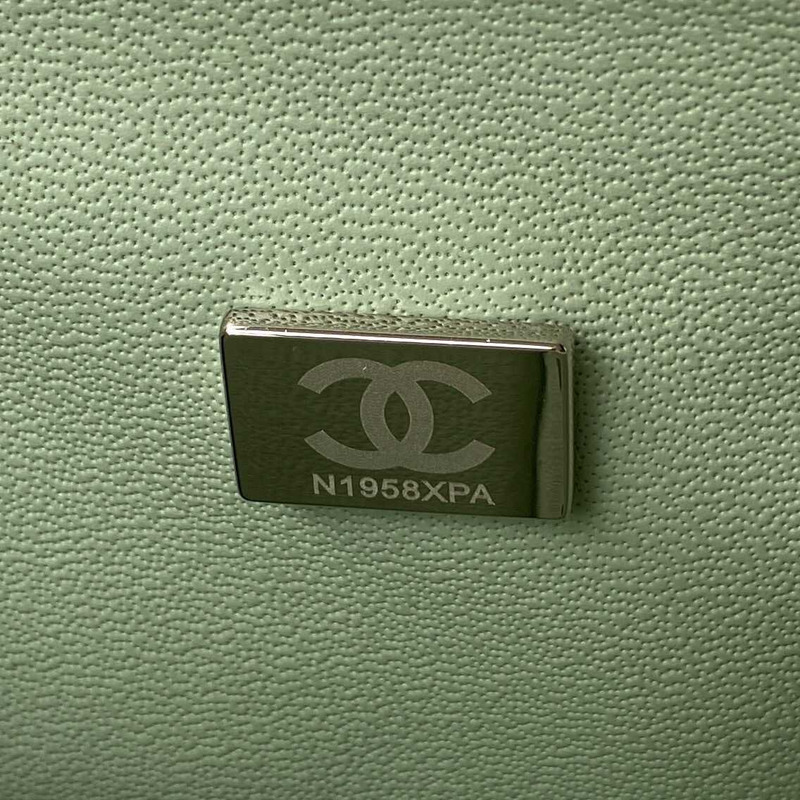 Ch*el classic flap calfskin silver hardware green