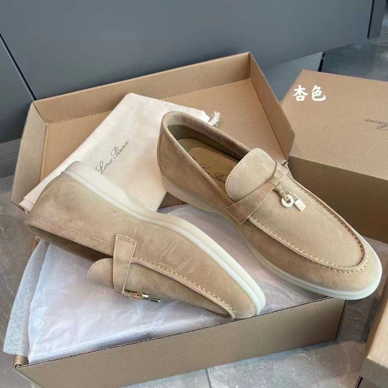 Loro Piana Summer Charms Walk Loafers Suede Beige