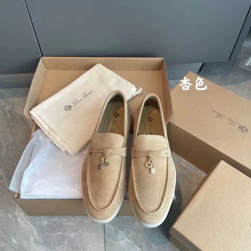 Loro Piana Summer Charms Walk Loafers Suede Beige