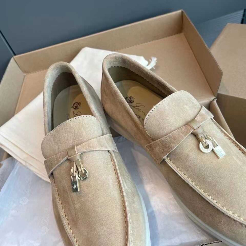 Loro Piana Summer Charms Walk Loafers Suede Beige