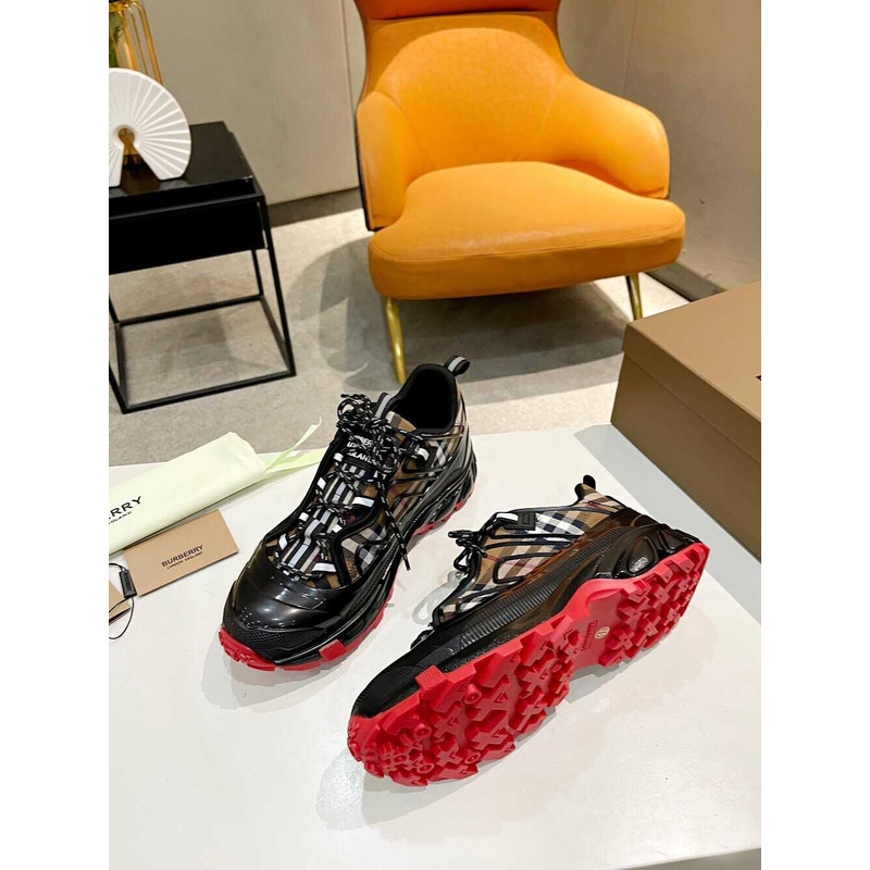 B**rry new arthur check print leather sneakers black