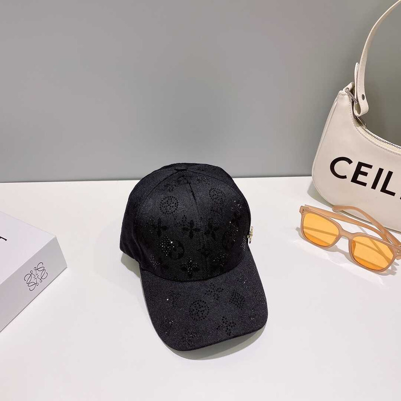 l**is V*t*n monogram jacquard denim baseball cap all black