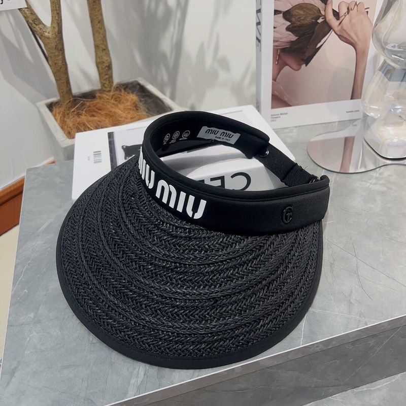 Miu Miu Straw Duck Tongue Empty Top Hat Black