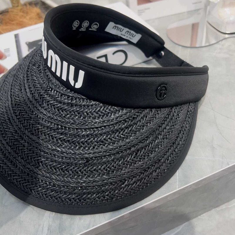 Miu Miu Straw Duck Tongue Empty Top Hat Black