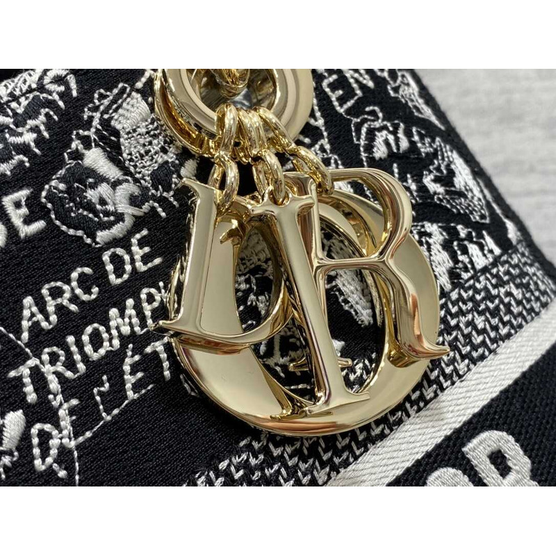 D*or medium lady d-lite bag black and white plan de paris embroidery