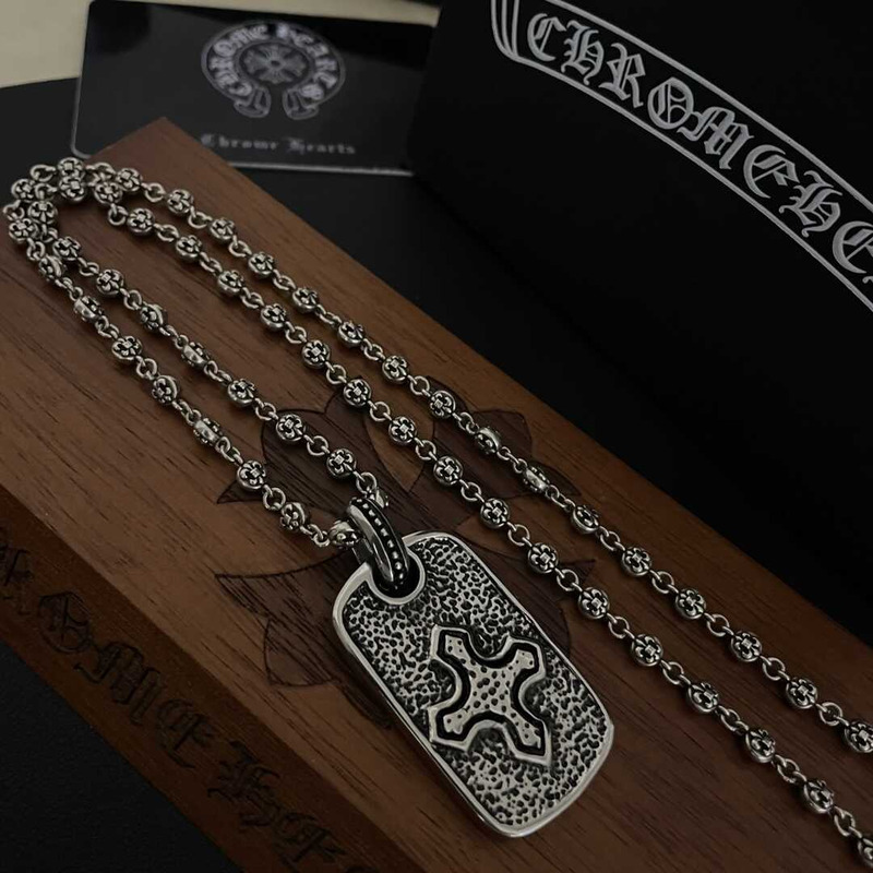 Chrome Heart  Pirate Ship Silver Cross Army Brand Silver Necklace European and American Retro Ins Pendant Hip Hop Silver Necklac