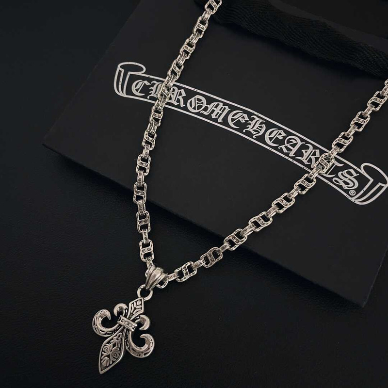 Chrome Heart Titanium Steel Crow Heart Cross Necklace