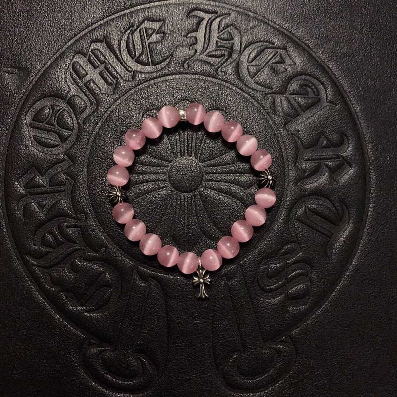 Chrome Heart Beads Pendant Bracelet Pink