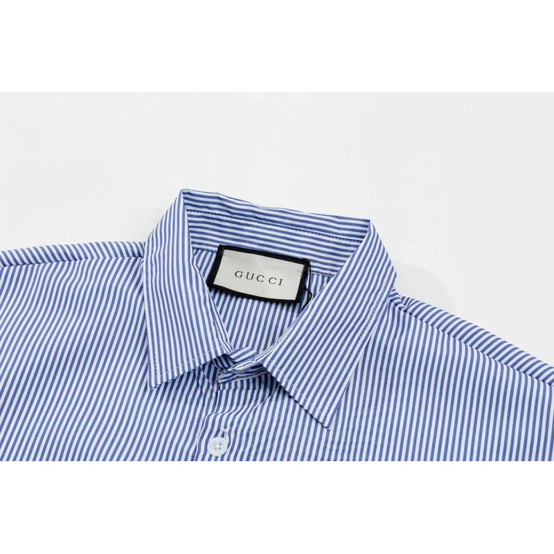 G*u*i striped cotton shirt with gremlins patch blue