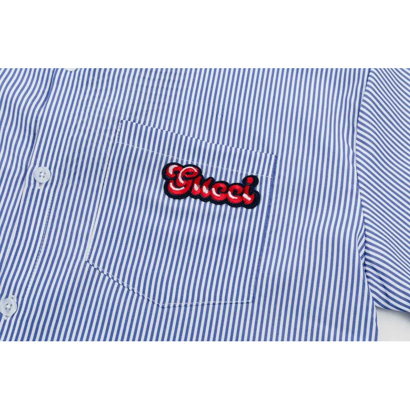 G*u*i striped cotton shirt with gremlins patch blue