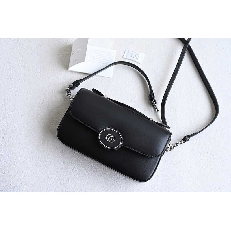G*u*i petite gg small leather shoulder bag black