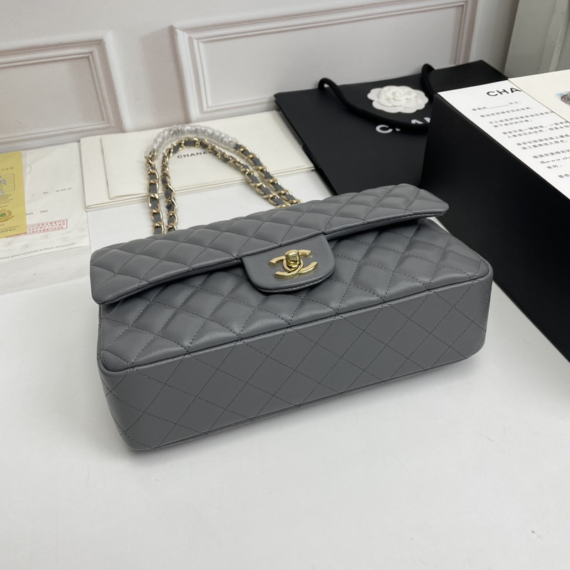 Ch*el cf leather rock gray gold buckle flap bag