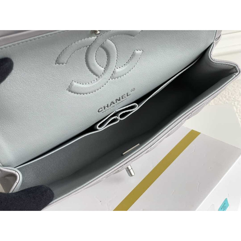 Ch*el  grey lambskin leather medium classic double flap shoulder bag