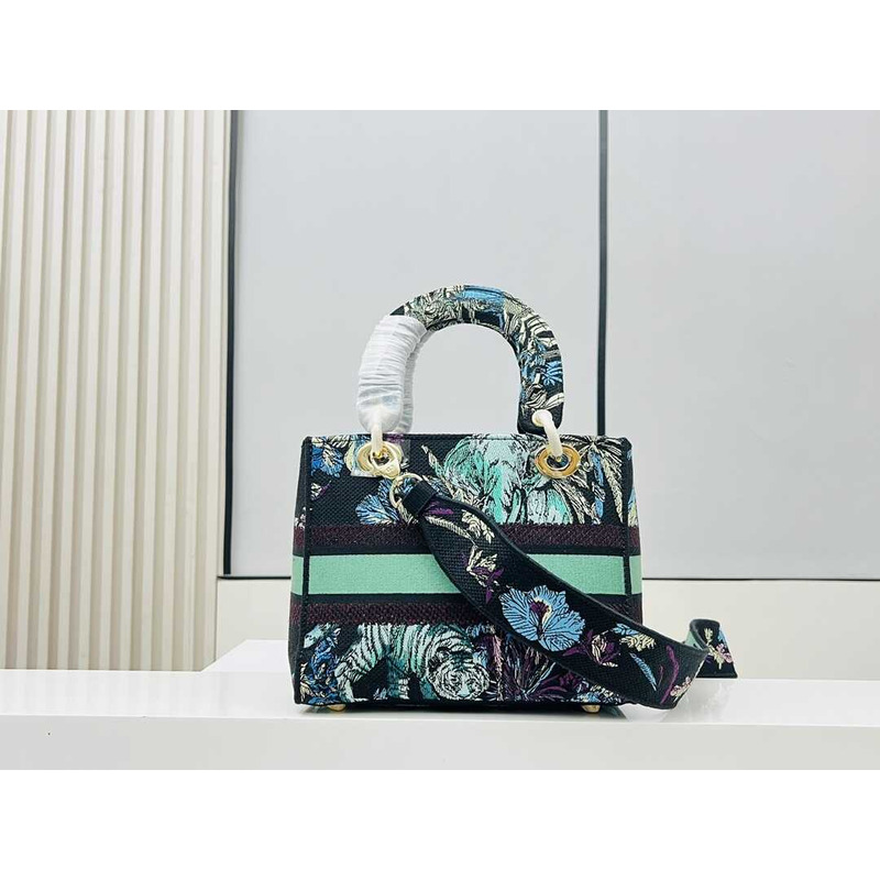 D*or medium lady d-lite bag blue multicolor toile de jouy voyage embroidery