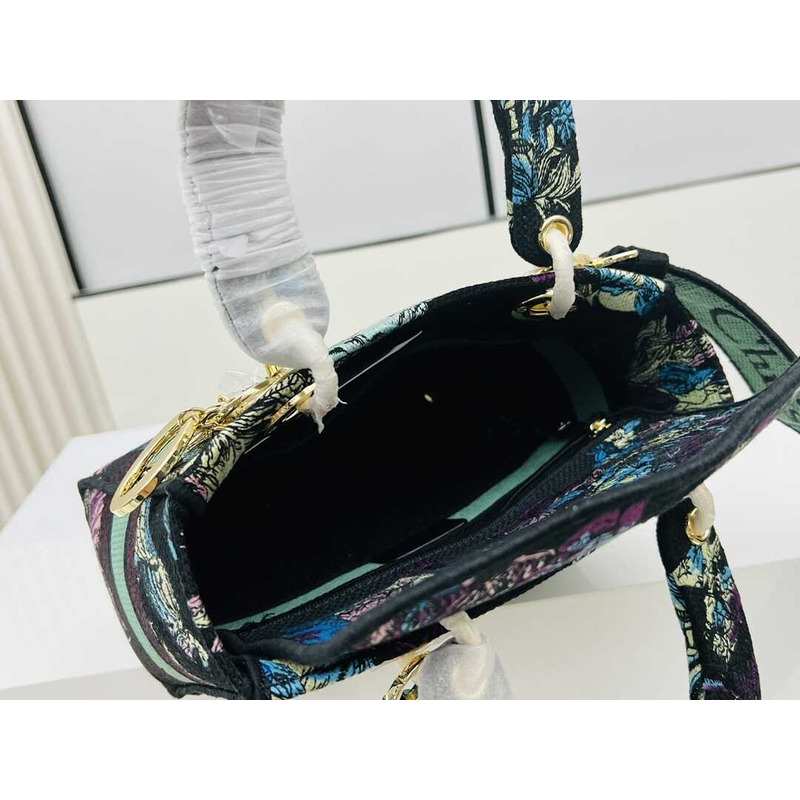 D*or medium lady d-lite bag blue multicolor toile de jouy voyage embroidery