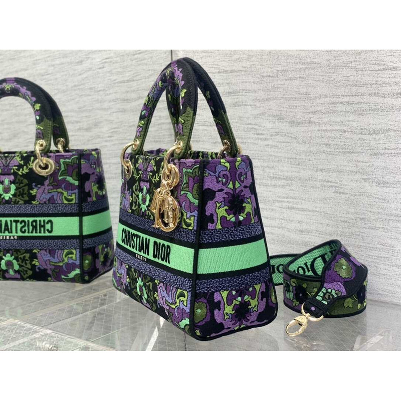 D*or medium lady d-lite bag multicolor D*or indian purple embroidery