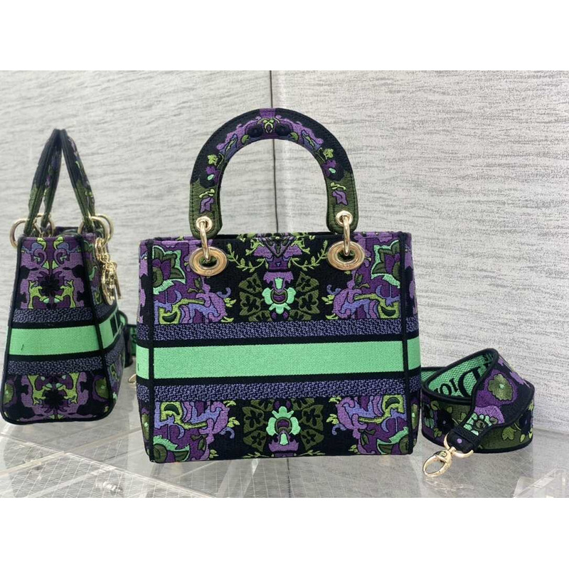 D*or medium lady d-lite bag multicolor D*or indian purple embroidery